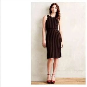 Anthropologie Maeve Meridian Black and Brown chevron dress medium